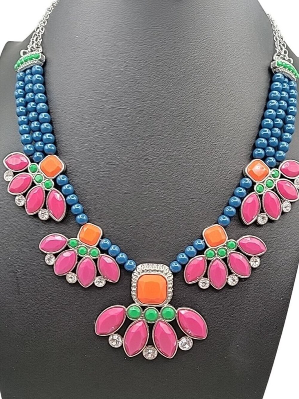 Lia Sophia Flamenco Statement Bib Necklace 21" Retired Bold Adjustable Signed - Picture 4 of 13